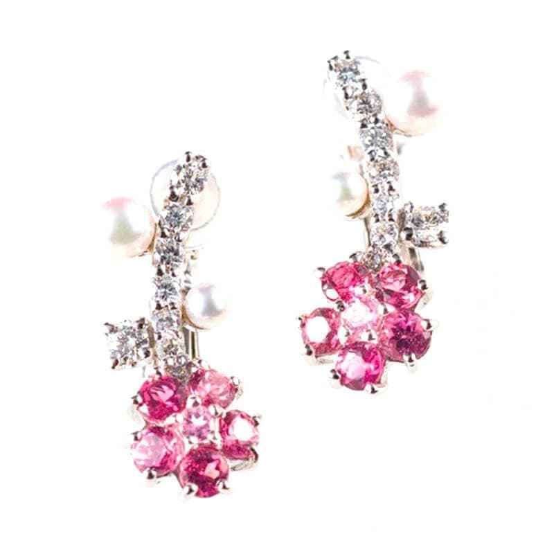 K18WG Pink sapphire pearl diamond earrings